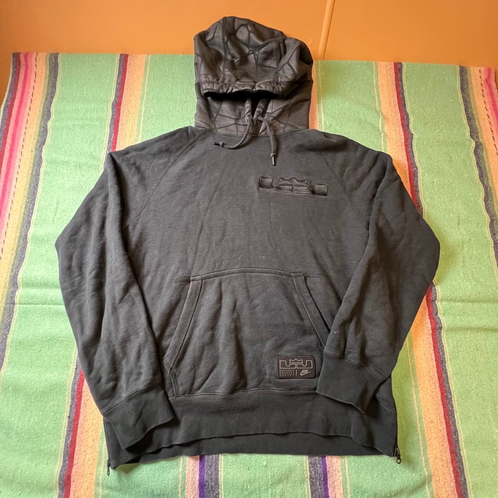 Nike LeBron James Hoodie Mens L Black Side Zip Geometric Hood Sweatshirt